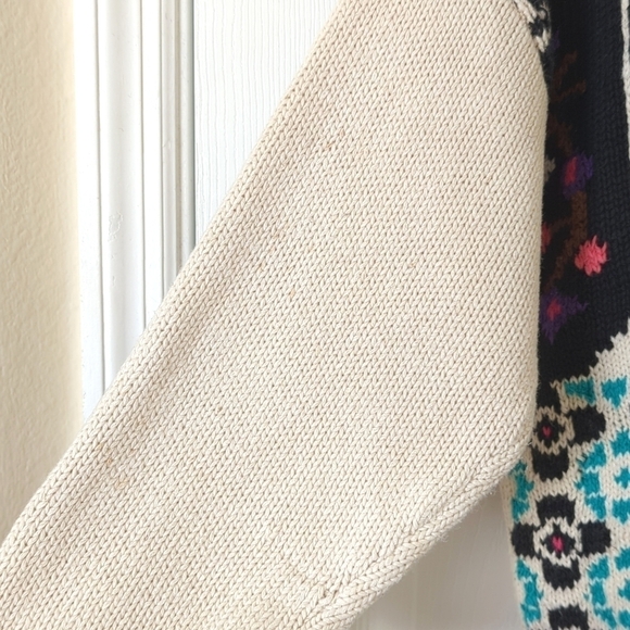 My 90's Vintage Funky Multicolored Abstract Knit Chunky Crewneck Sweater Cream M - Picture 4 of 12